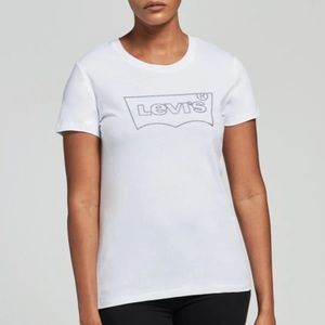 🆕 Levi’s Women’s Glitter Bat Wing Perfect Tee, White, Medium